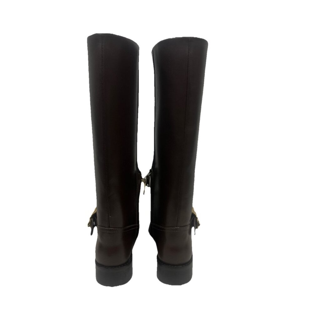 Coach Women’s 9.5 Madeline Buckle Tall Riding Boots Maple Brown Block Heel - Picture 4 of 11
